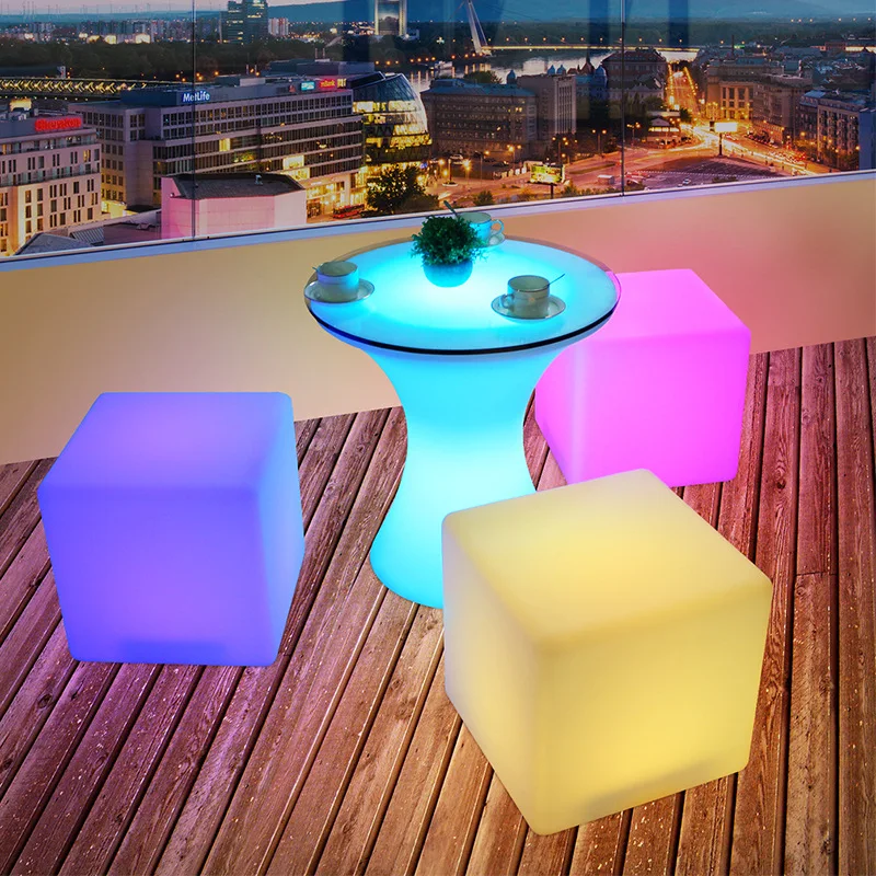 

Outdoor Decor Plastic Rechargeable 16 Color Change Waterproof Luminous Round Led bar Cocktail Table Nightclub