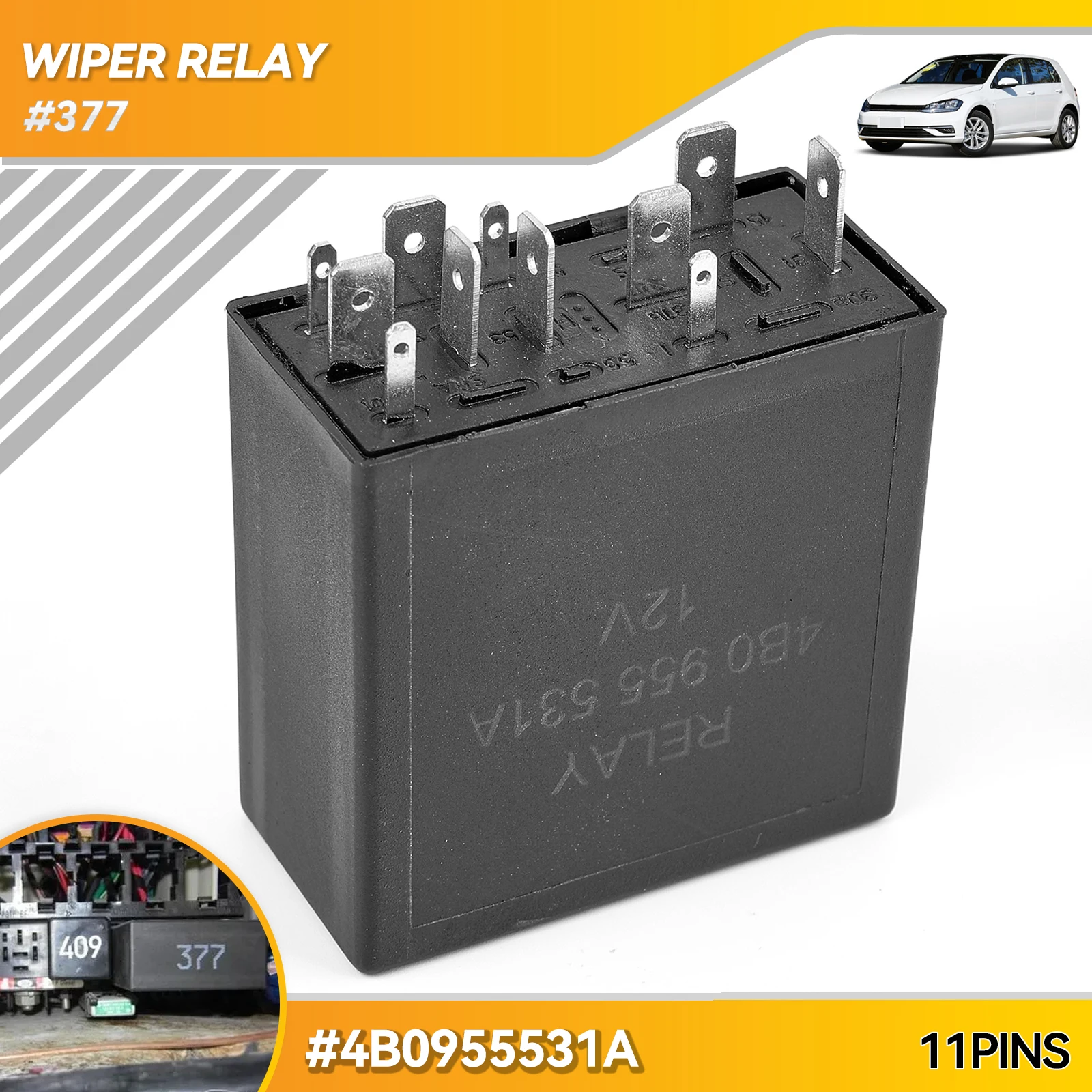 377 11 Pin Intermittent Delay Wiper Motor Control Relay For VW Golf Passat B5 MK4 Bora Jetta Audi A4 A6 4B0 955 531 A 4B0955531A