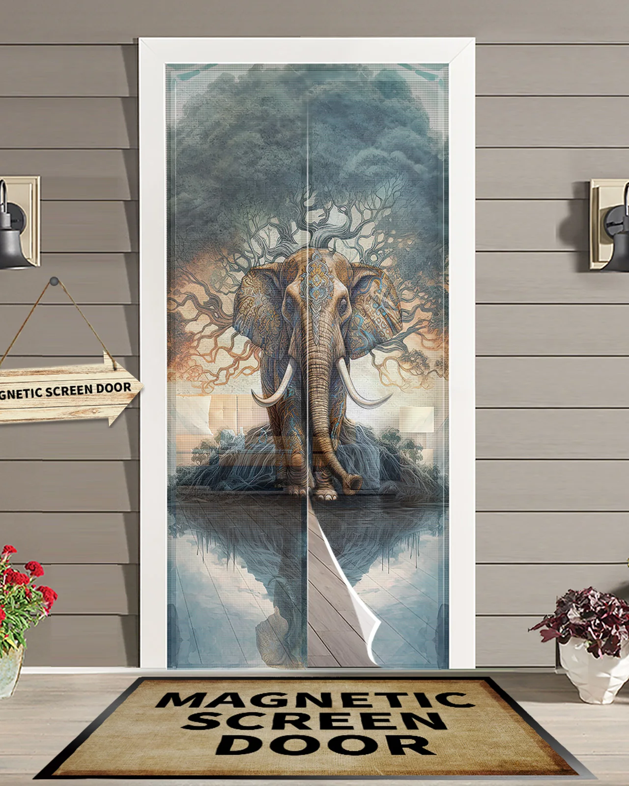 Elephant Bohemia Tree Magnetic Door Curtain Living Room Bedroom Home Anti-mosquito Screen Door Curtain