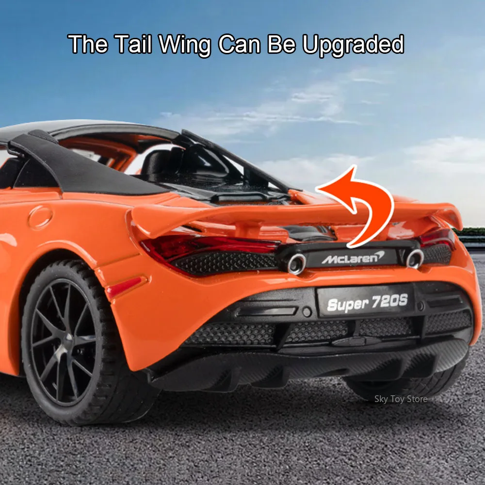 Model Superauta 720S ze Stopu w Skali 1:32, Odlewany, Otwierane Drzwi, Dźwięk, Światło, Napęd Pull-Back, Miniaturowe Pojazdy, Idealny na Prezent dla Przyjaciela na Święta