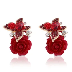 Milangirl Vintage Resin Rose Flower Earrings for Women Exquisite Rhinestone Butterfly Stud Earrings Fashion jewelry