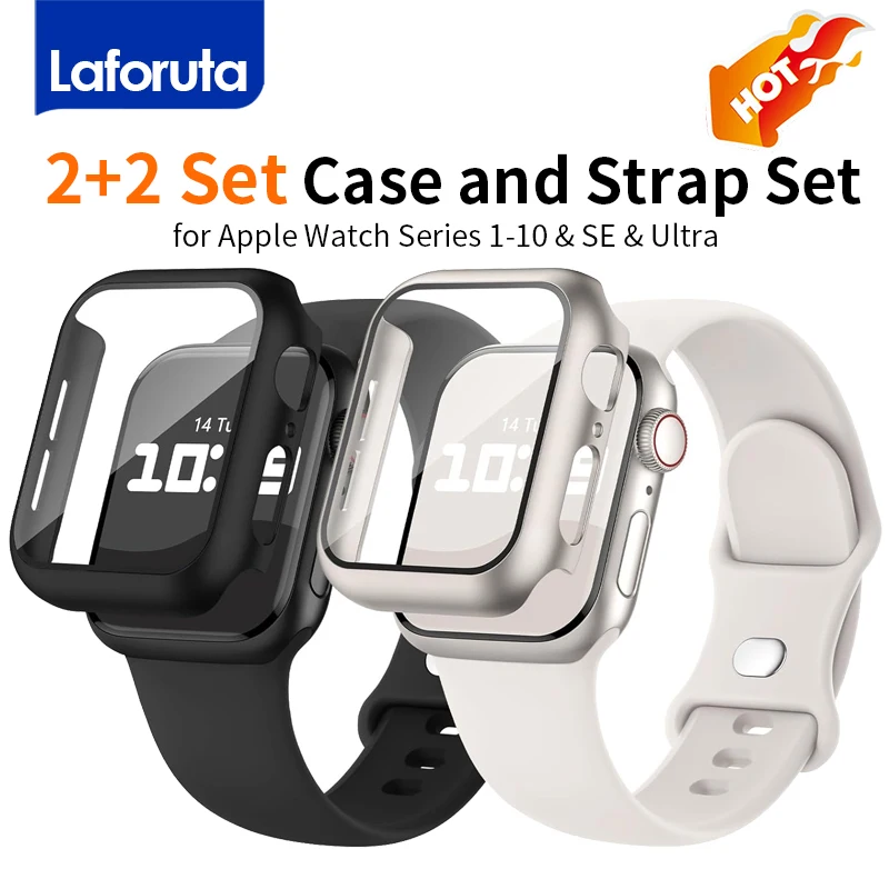 

2 Pack Case and Strap Set For Apple Watch Screen protectores Cover 46mm-45-44-41-40MM Silicone Sport Band For iWatch Series 10-4