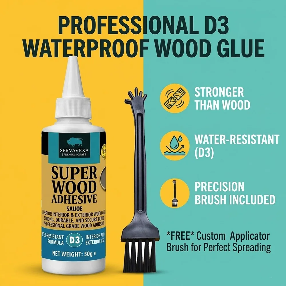 SERVAVEXA 50g D3 Wood Glue: Heavy-Duty Adhesive for Professional Carpentry & Furniture Repair. Strong Water-Resistant Bond