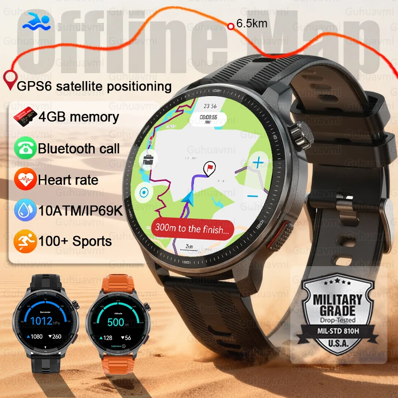 

2026 New Military Grade GPS SmartWatch 4GB Memory GPS Offline Map Compass Altimeter 10ATM Waterproof Sports Bracelet Men