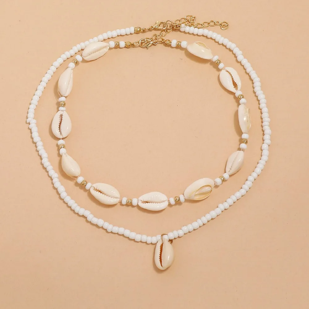 2pcs/set Summer Natural Sea Shell Choker Necklace for Woman Bohemia Beads Chain Shell Necklace Adjustable Jewelry Accessories