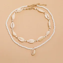 2pcs/set Summer Natural Sea Shell Choker Necklace for Woman Bohemia Beads Chain Shell Necklace Adjustable Jewelry Accessories