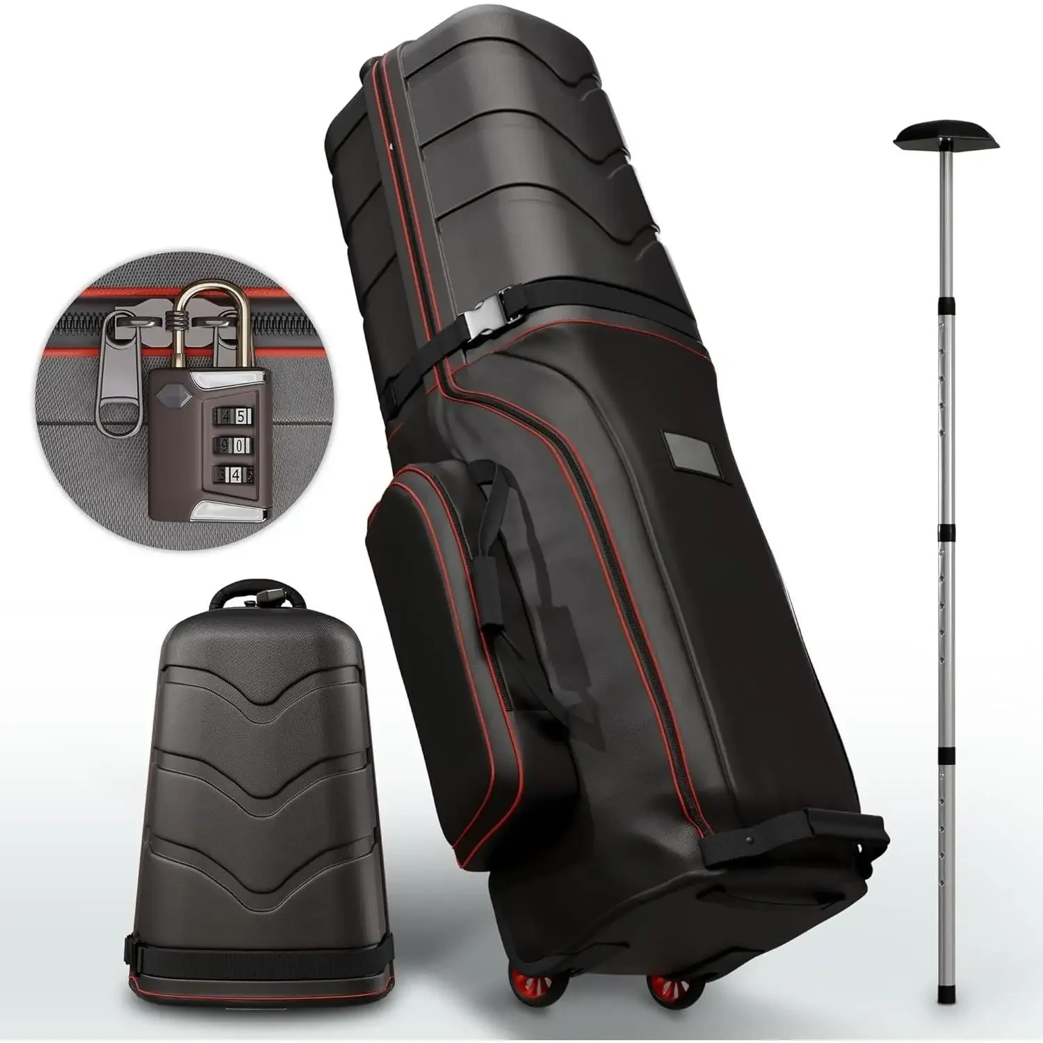 Bolsa de viaje con ruedas – Estuche duradero para club con carcasa superior de ABS, candado TSA, cojín interior y varilla de soporte – Bolsa para hombre,