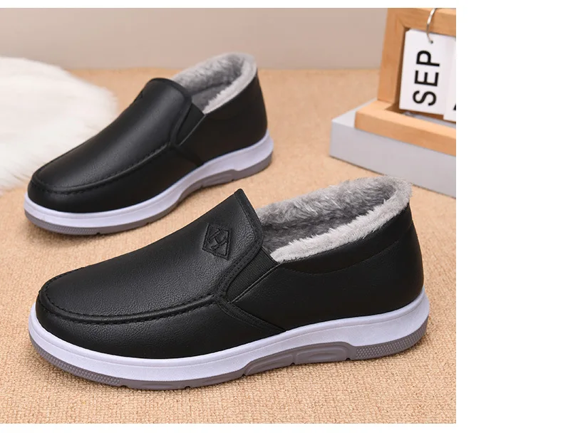 Herren-Winterschuhe mit Fleece-Futter, lässiger Schnitt, zum Hineinschlüpfen, wasserdichtes PU-Obermaterial, rutschfeste, dicke Sohle, warmes Schuhwerk für ältere Herren. – Detail 19