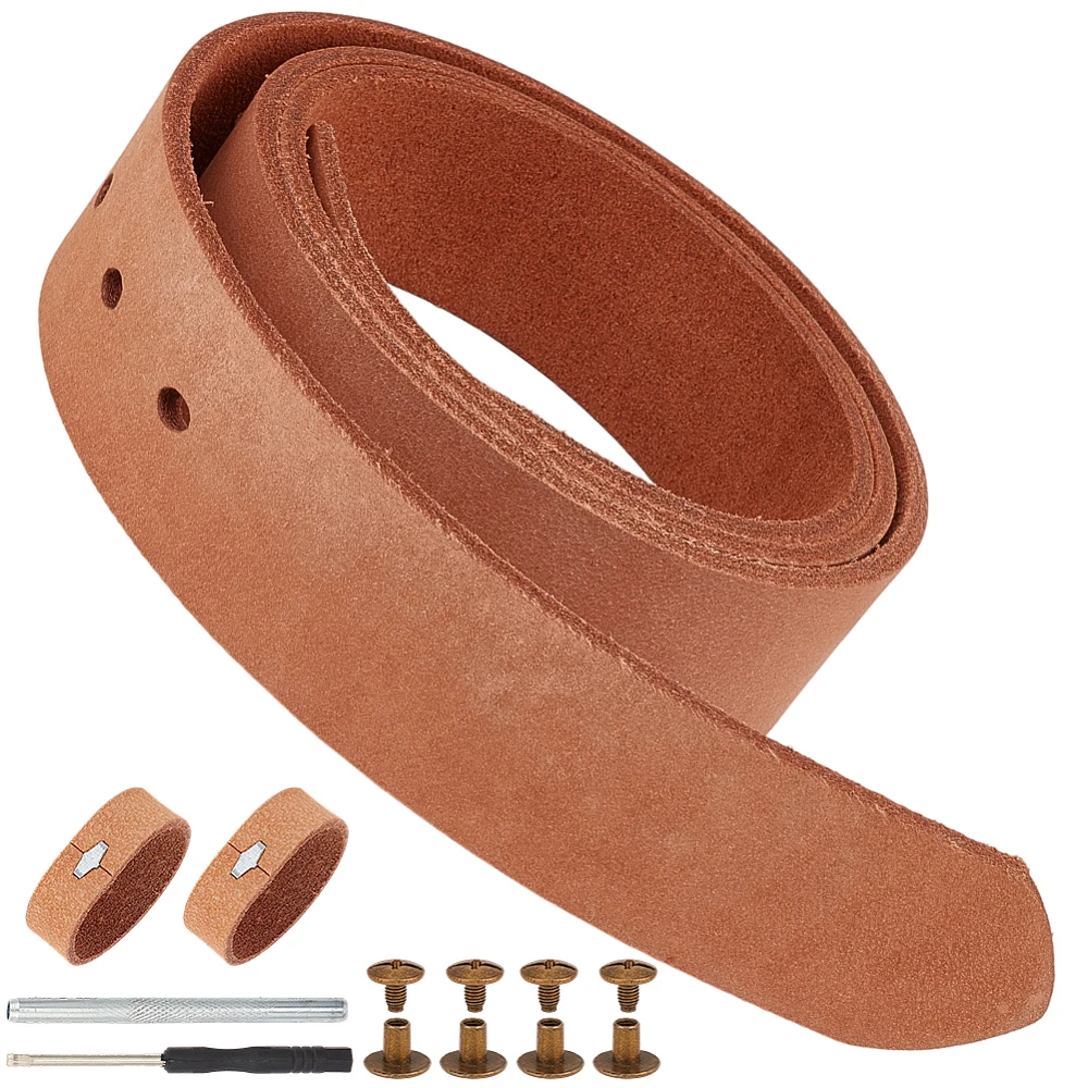 Brown Cowhide Grain Leather Classic Texture Straps Belt Sturdy Vintage Round Tie Knot Waist Belts No Buckle Chunky Waists
