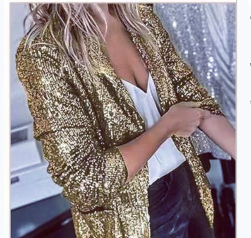 

New Fashion Sequins Blazers Women's Suit Jacket Casual Long Sleeved Glitter Suits Party Wear Shiny Lapel Coat Women's Outerwear