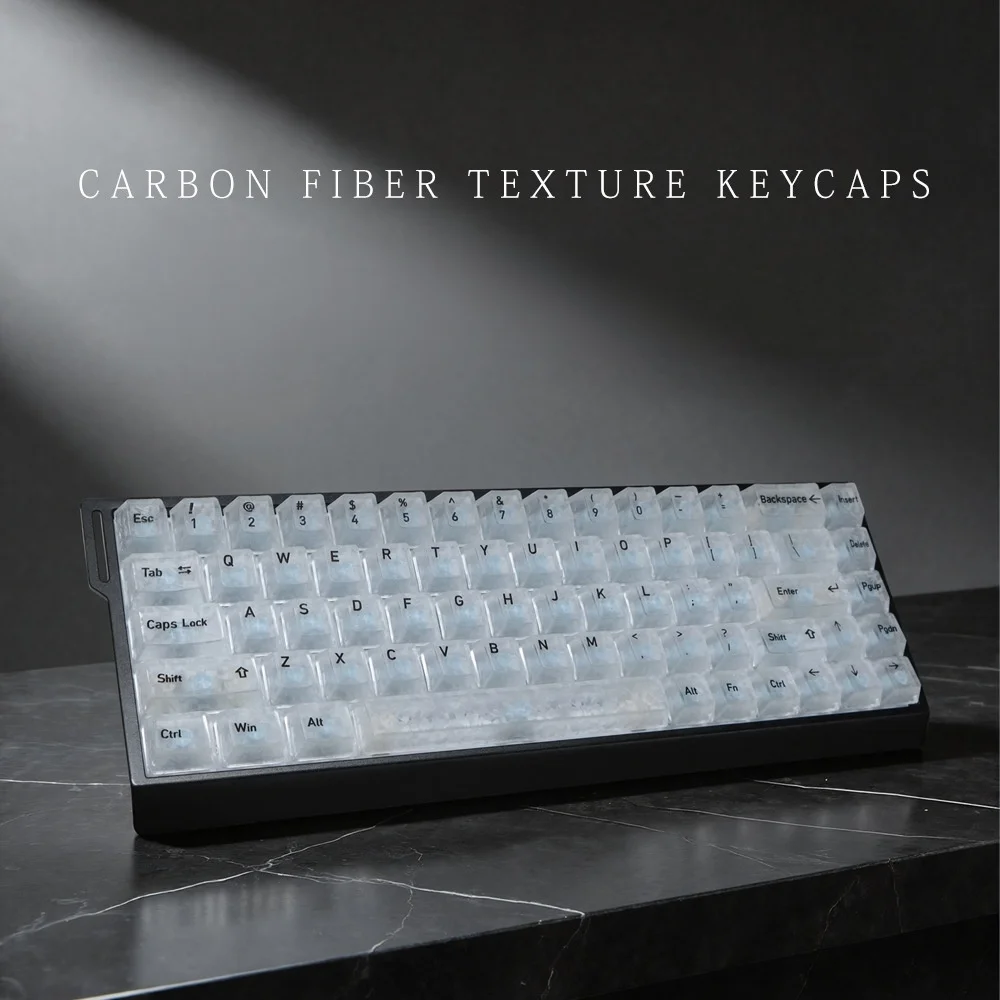 136 Keys Carbon Fiber Keycaps Forged Carbon Texture Engraved Translucent Custom Keycaps for Mechanical Keyboard Keycap Set