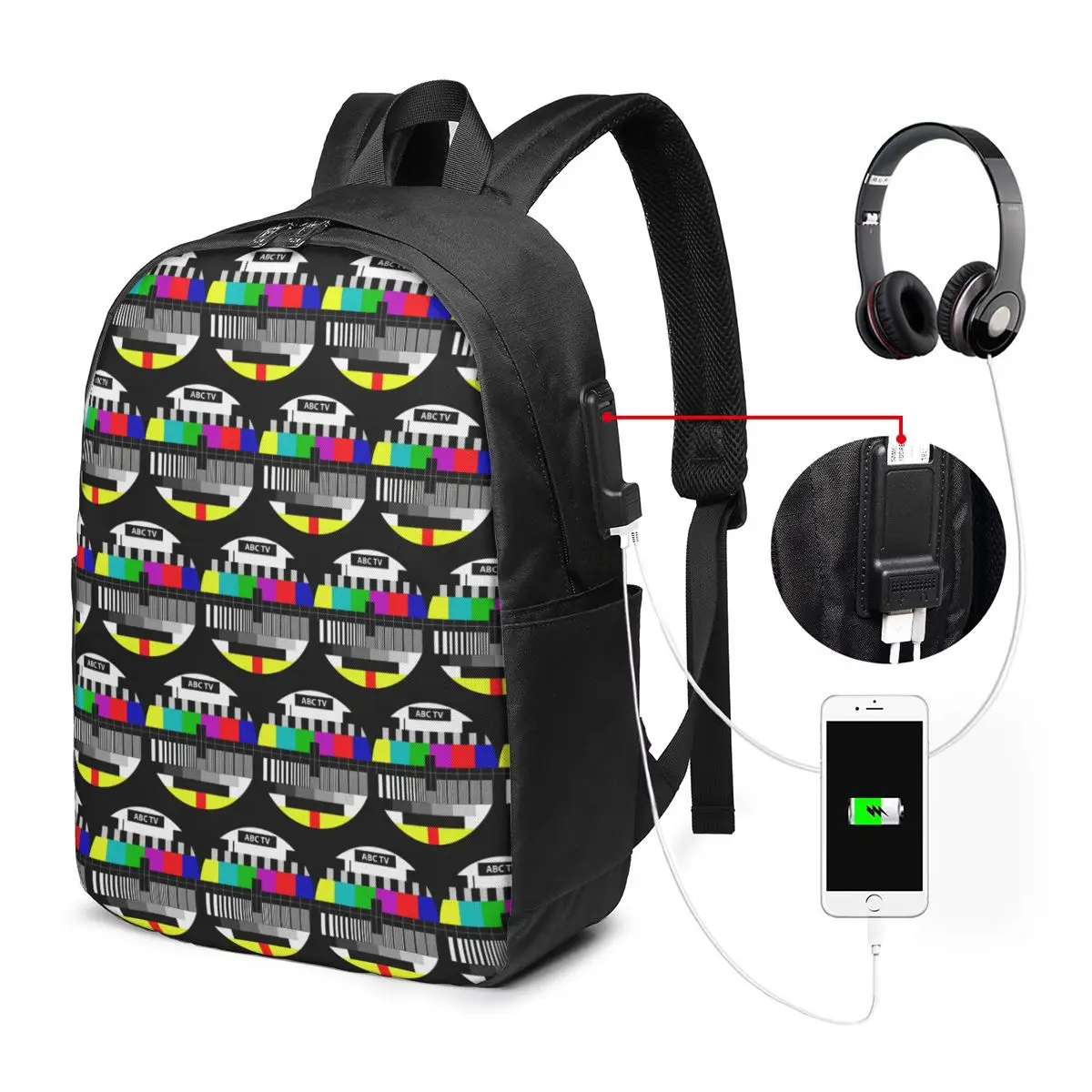 Cartoon TV Bars Signal Error Backpack Travel Notebook Bag Computer College Student School Bag Laptop Shoulder Bags for Men Women