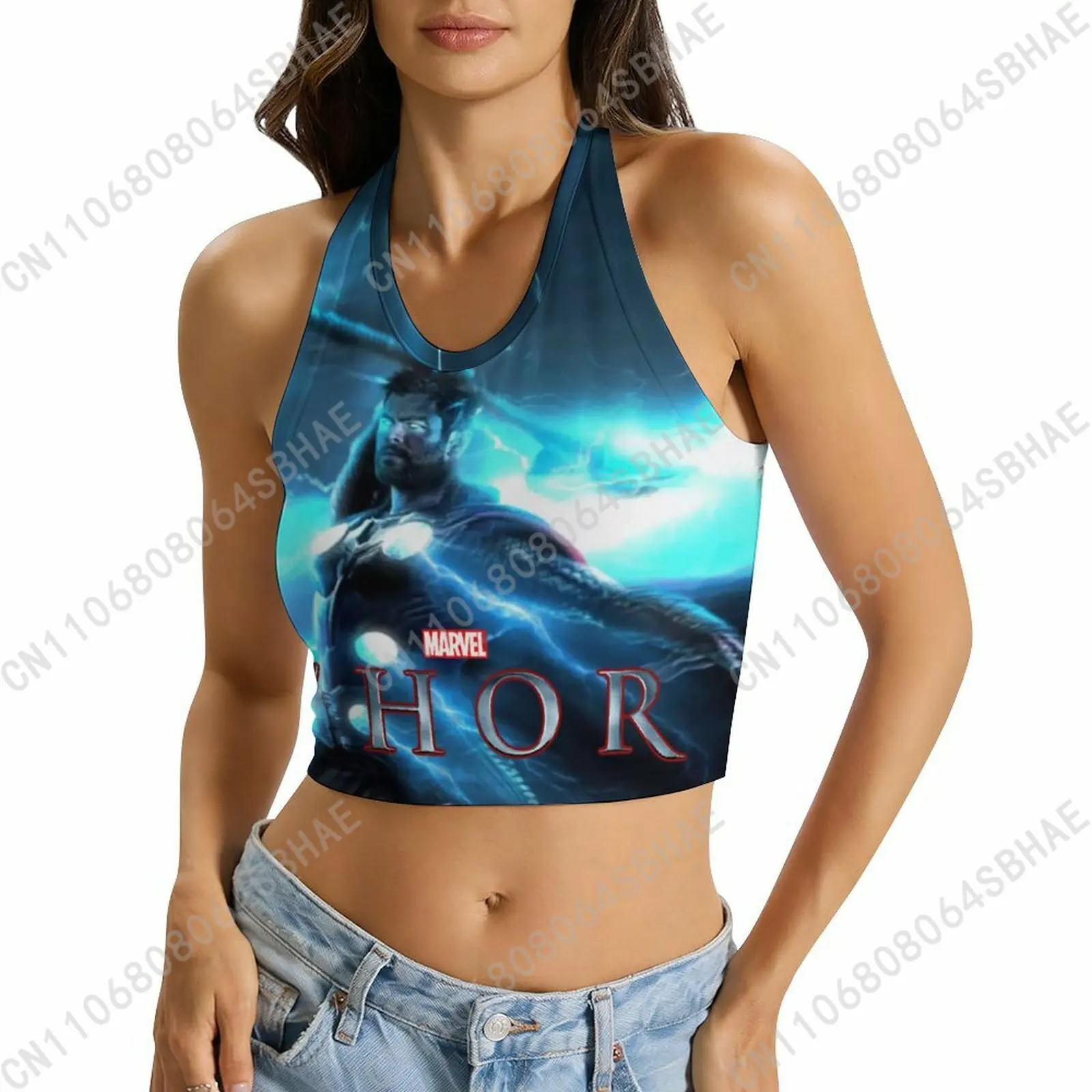 

Marvel God Thunder Custom Photo Women's Halter Top Personalized Picture Tie Back Cami Upload Your Gift Wife Girlfriend Cosplay