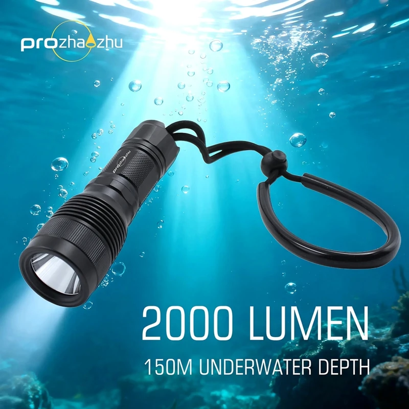 

Professional 2000 Lumen Rotary ON OFF Scuba Diving Flashlight IP68 Waterproof 150M Depth with 18650 & 3AAA Battery Options