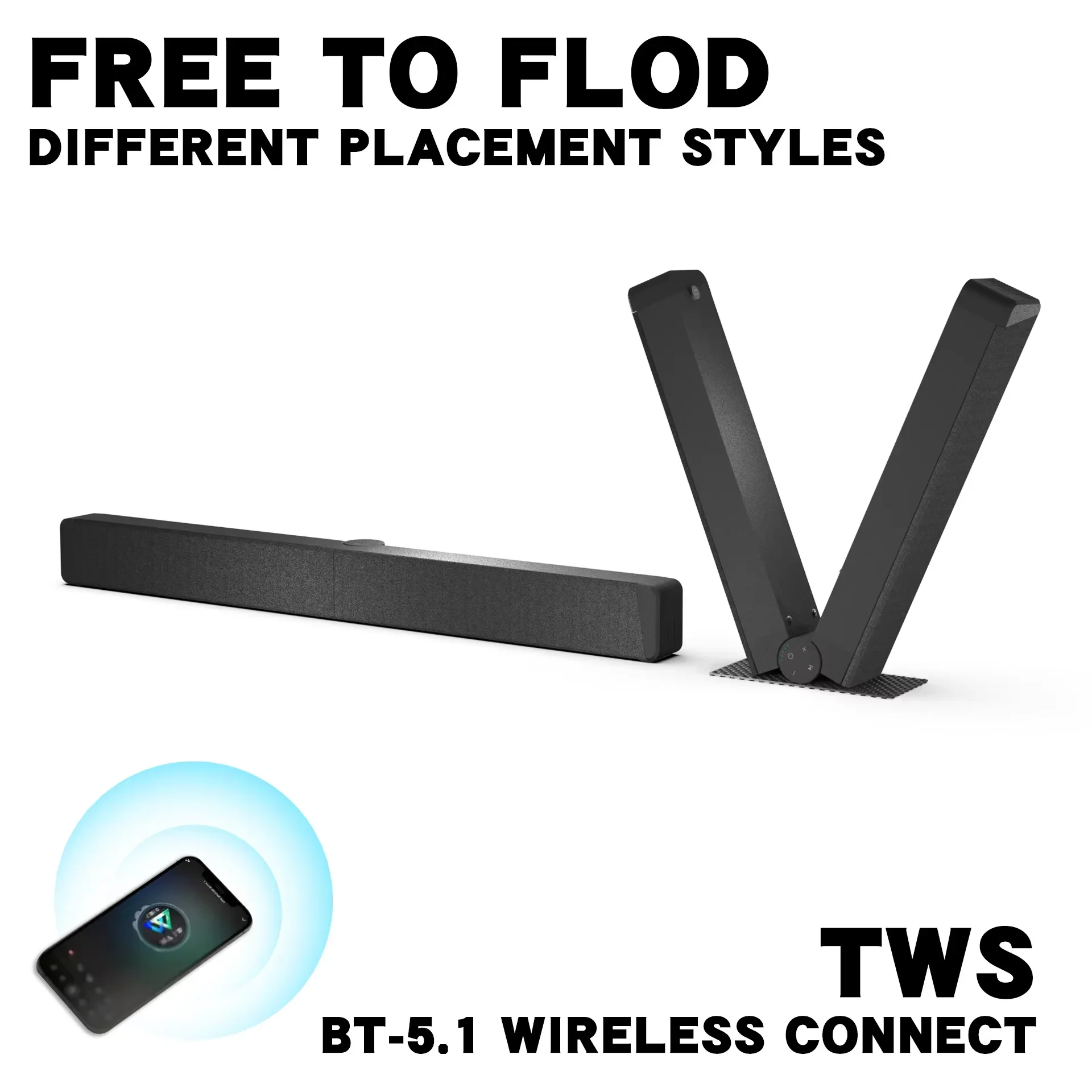 Altoparlante per barra TV Altoparlante wireless con altoparlante creativo pieghevole FM Sistema audio surround per home theater Connessione scheda TF/RCA