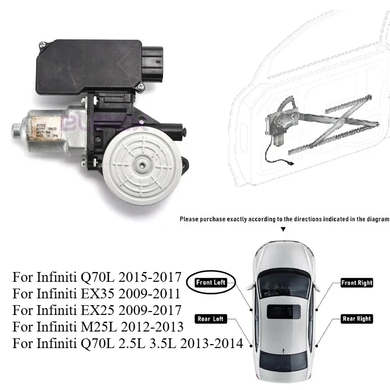 

1pc Front Left Power Window Motor for Infiniti QX70 FX50 FX37 Q70L Electric Glass Regulator High Quality Parts 807511ML0E