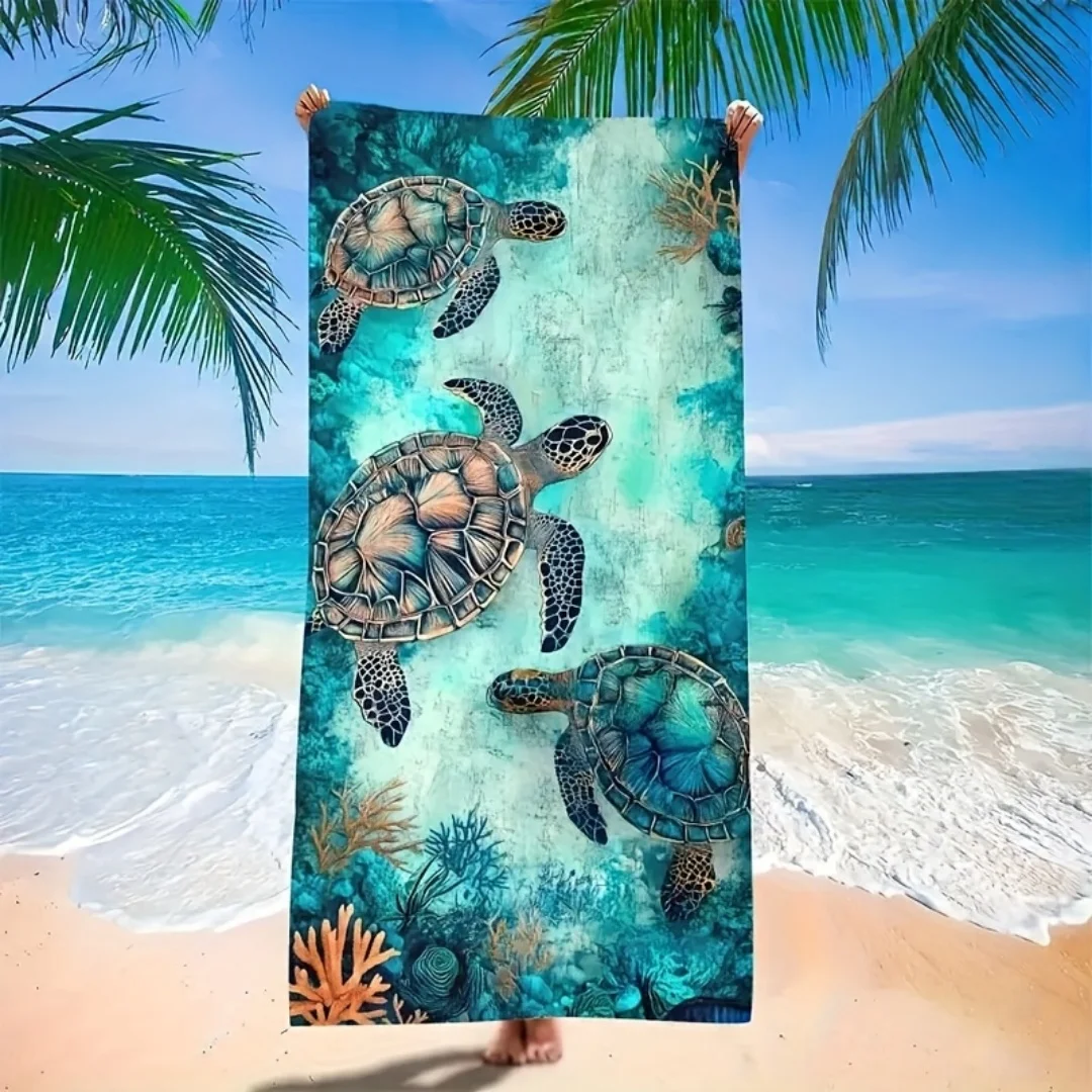 Turtles and Coral Beach Towel Patterned Sunscreen And Windproof Suitable For Swimming Pool Camping Travel Blanket