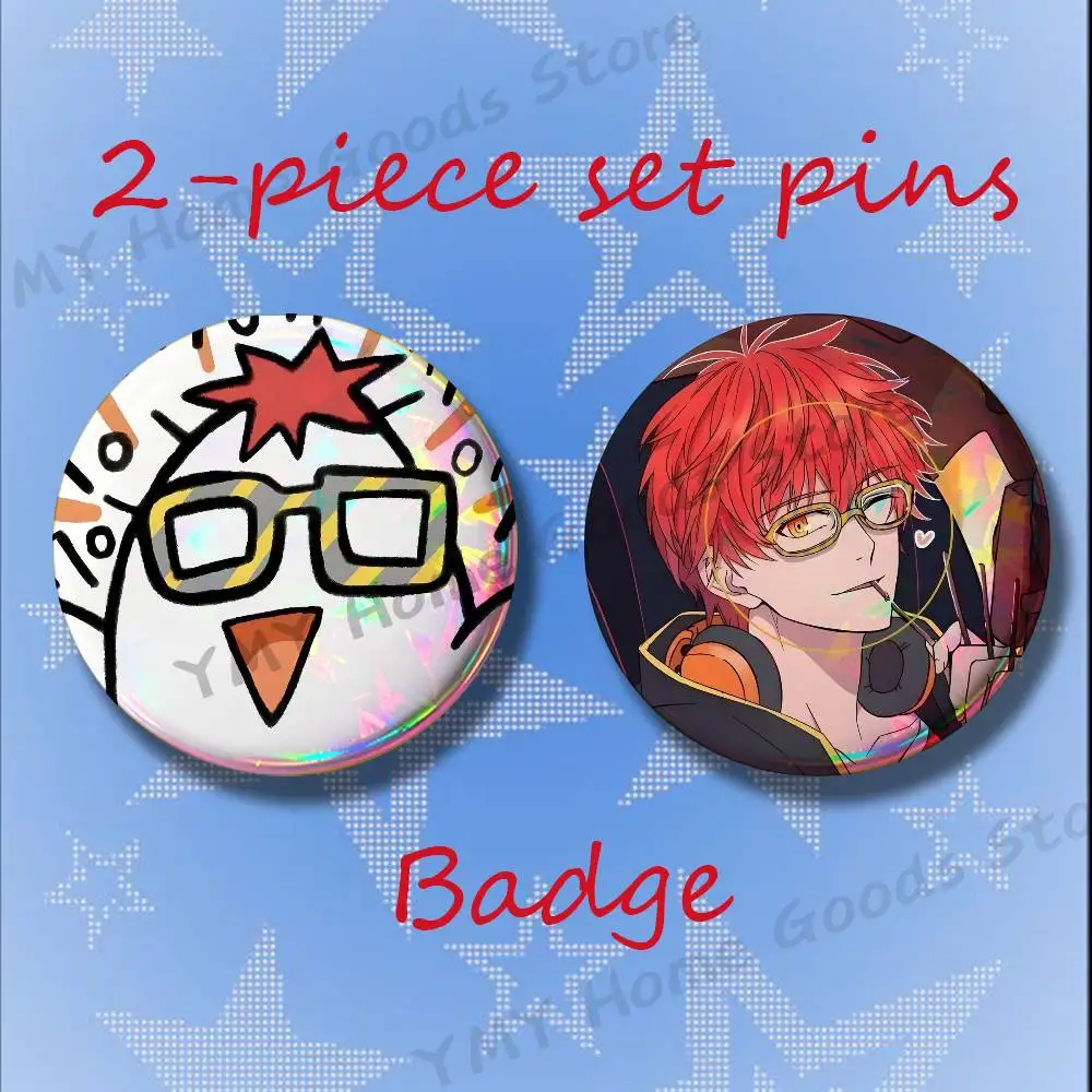 M-Mystic Messenger Cute Saeyoung Choi Brooches for Backpack Accessories 25 32 44 58 75mm Round 2-piece set Free Mix