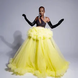 Fluffy Ball Gown Yellow Maxi Skirt For Women Very Puffy Tulle Ruffled Handmade Flowers Prom Party Skirt A Pageant Event Skirts