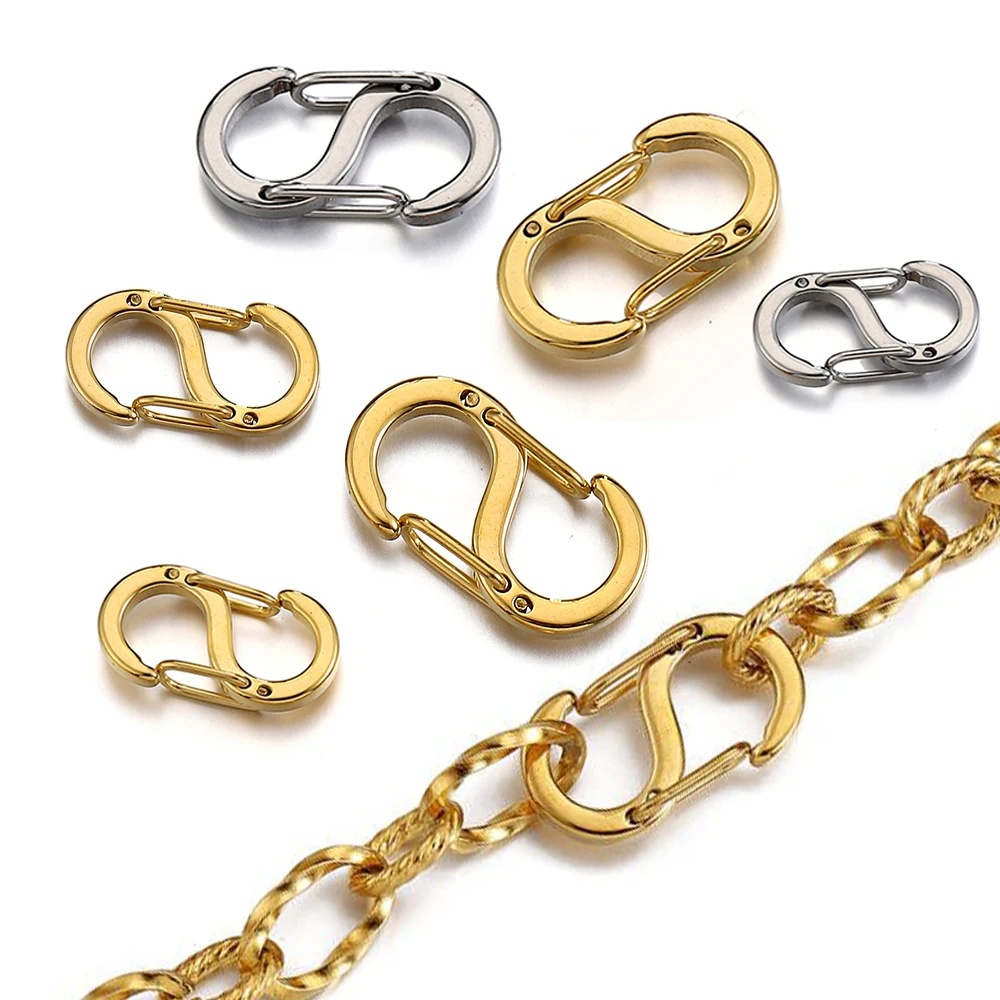 No Fade 4pcs Gold Color Stainless Steel S Shape Buckle Spring Lobster Clasps Hooks Connectors for Necklace Jewelry Making DIY