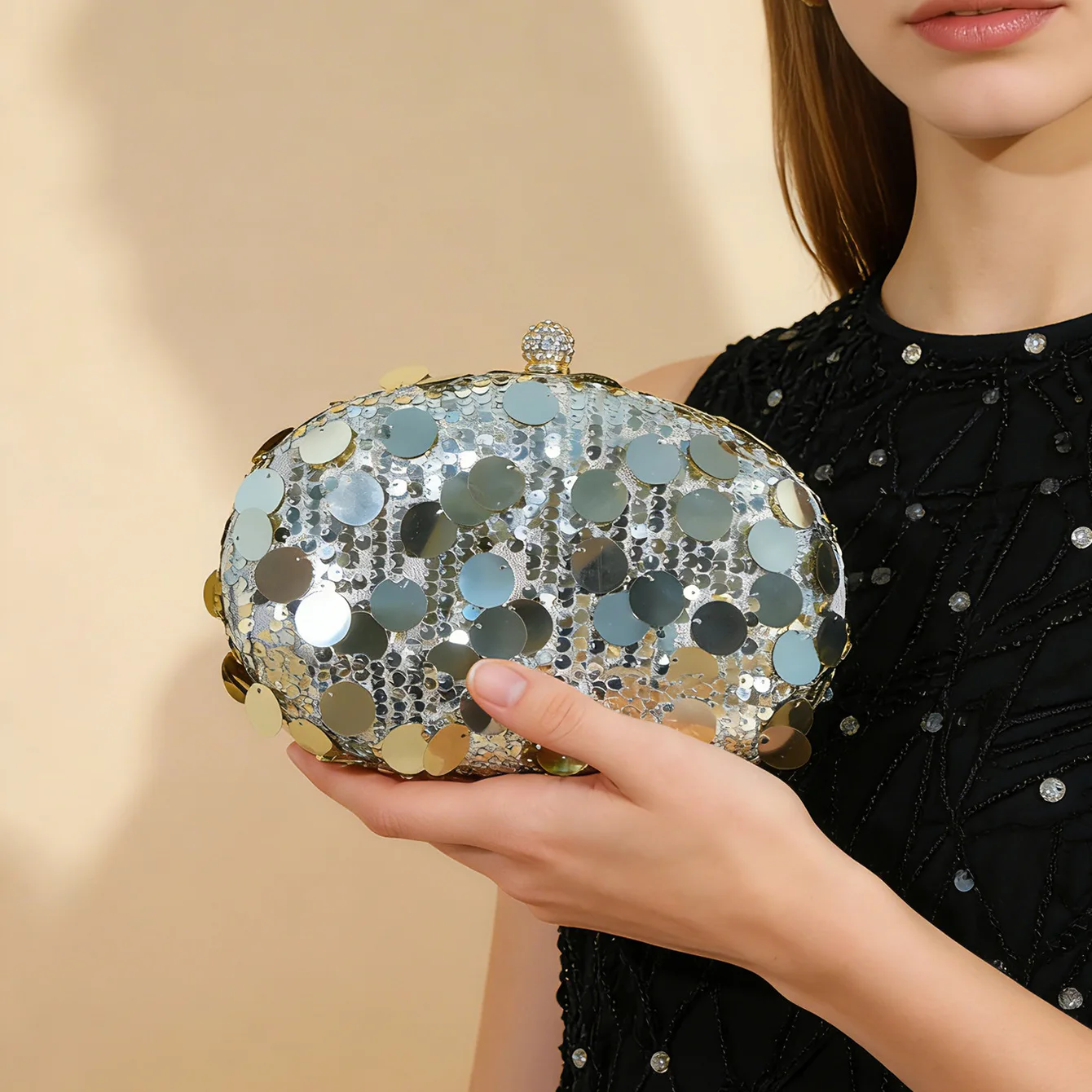 

dinner sequined bead oval evening dress bag chain clutch bag women's bag