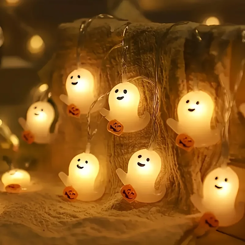 No Battery 59/118in Home Halloween Decorations Cute Ghost Pumpkin 10/20LED String Lights