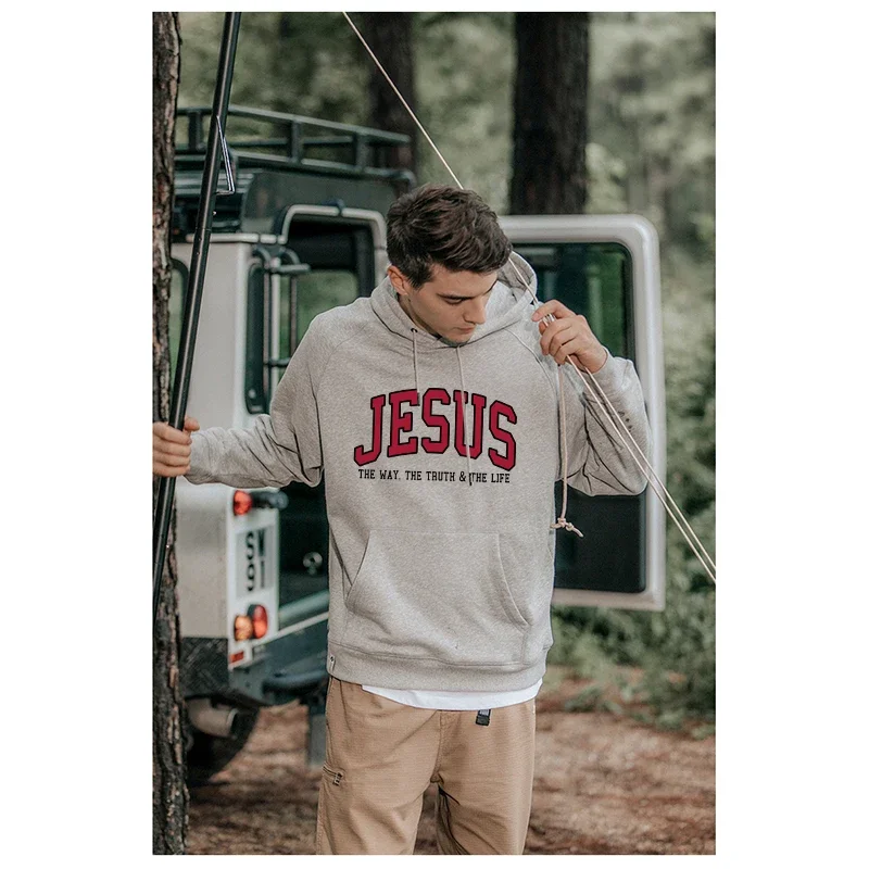 

Men's Jesus Letters Print Hooded Sweatshirt Man Faith Harajuku Y2k Hoodies Designer Top Quality Streetwear for Male