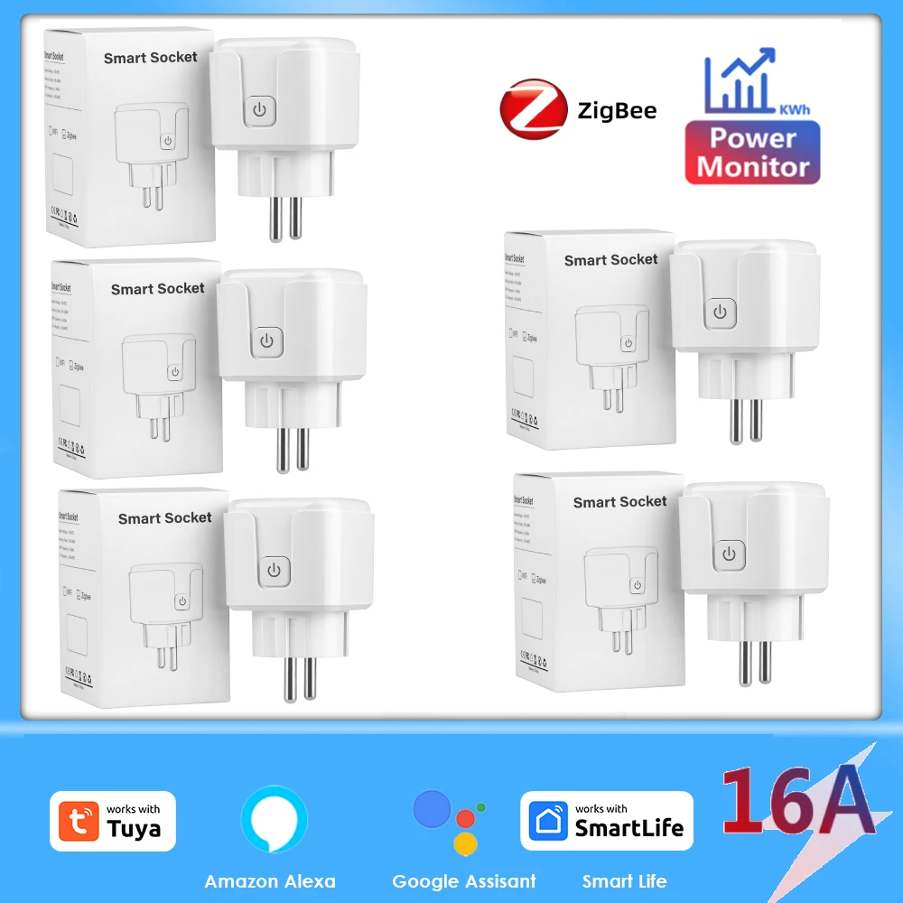 TUYA زيجبي الذكية محول القابس المقبس الكهربائي الاتحاد الأوروبي 16A مع مراقبة الطاقة الموقت التحكم عن بعد الحياة الذكية أليكسا جوجل المنزل