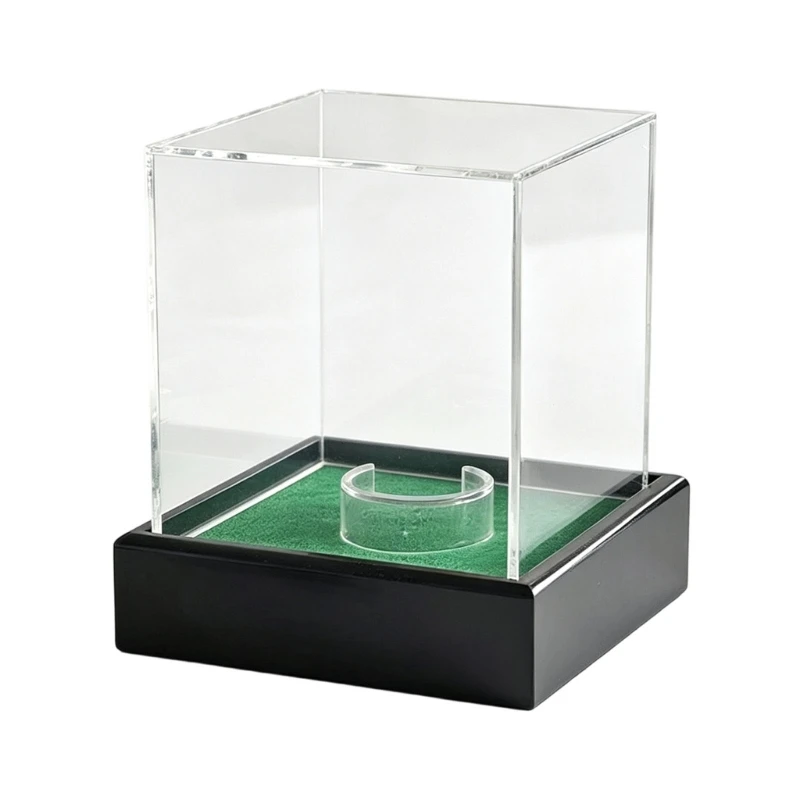 Collectible Ball Display Case in Clear Acrylic with Inner Stand, Green Base, and Dust-Reducing Build for Cabinet 69HD