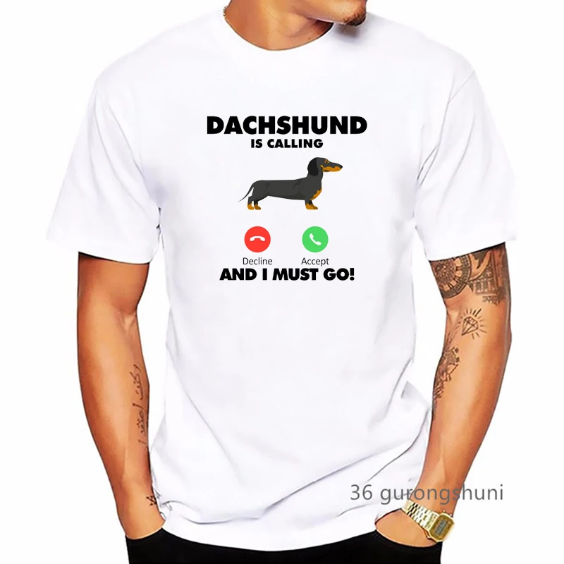 

Dog Dachshund is Calling and I Must Go Canvas Graphic Print Men's Tshirt Summer Fashion Men's White O-Neck Tshirt dropshipping