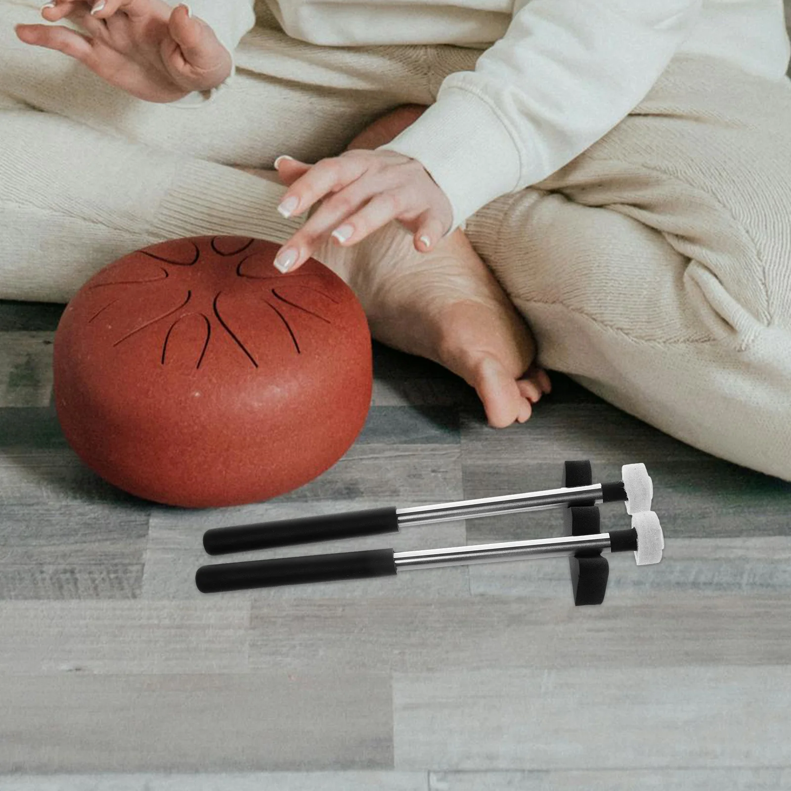 

2Pairs Handheld Drum Sticks Ideal for Chanting Bowls Sound Therapy Yoga Meditation Non-Slip Grip Easy to Use Black