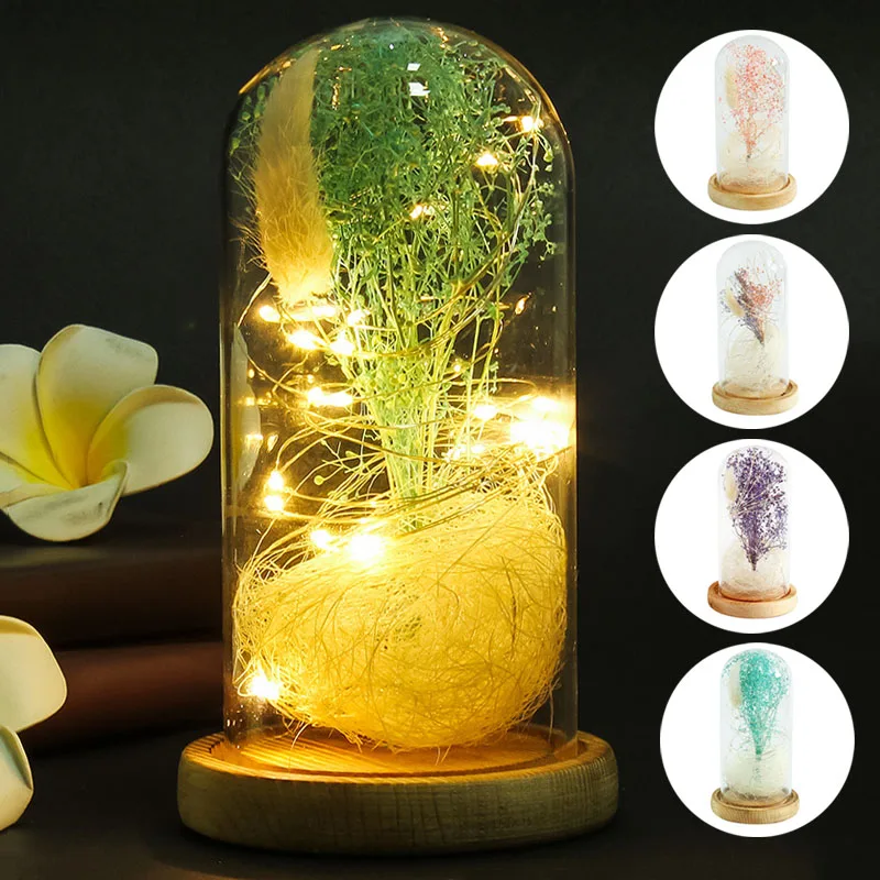 แจกันดอกไม้ยิปโซฟิลาปลอม LED ขวดแก้วบรรจุภูมิทัศน์ฝาครอบฟิลเลอร์การตกแต่งบ้านของขวัญการตกแต่งบ้านของขวัญ1ชิ้น