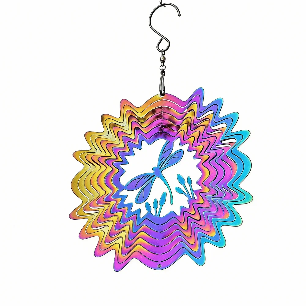 Gradient Wind Chime Pendant Colorful Flowing Light Effect 3D Rotating Wind Chimes Heart Flower Home Decor Wind Spinner Catcher