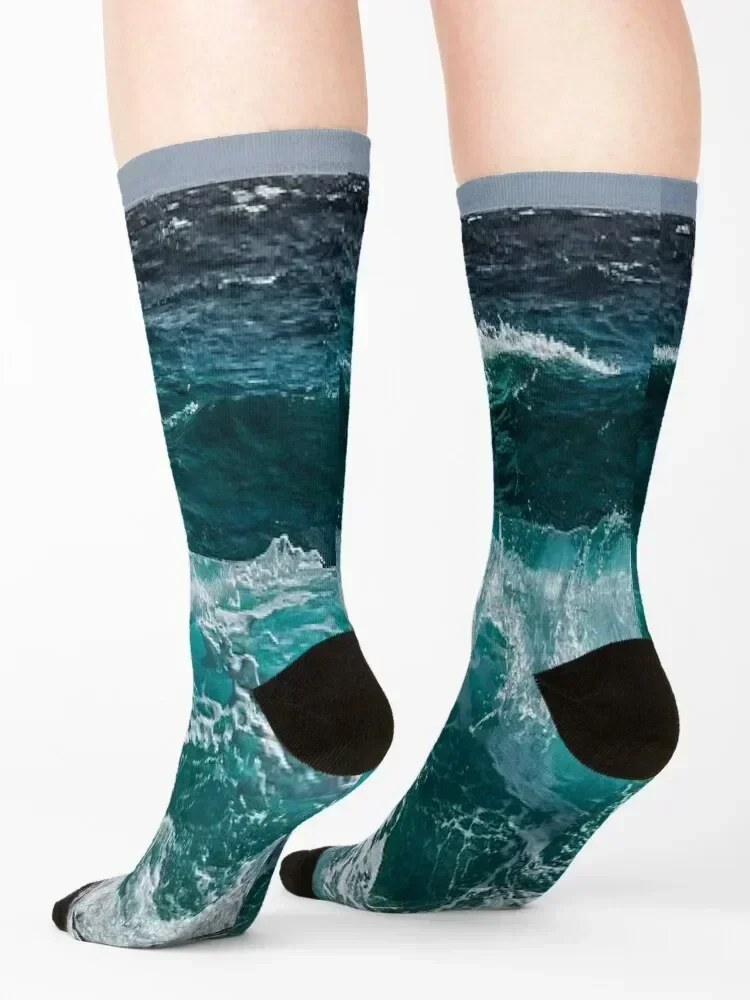 Blue Ocean Waves Socks New year's Thermal man winter funny sock floor Women's Socks Men's