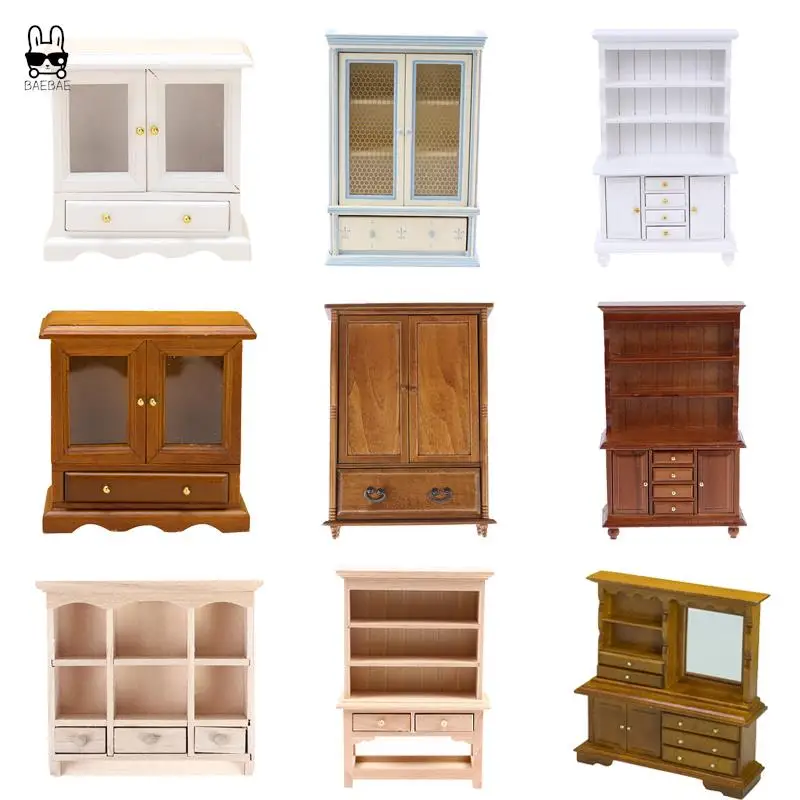 1:12 Miniature Dresser Closet TV Book Cake Bedside Table Cabinet Bookcase Cupboard Model Dollhouse Furniture Decor DIY Toys