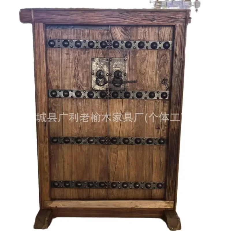 Rustic Old Elm Solid Wood Door Chinese Style Courtyard Villa Entrance Nostalgic Rural Exterior Gate for Home Decor