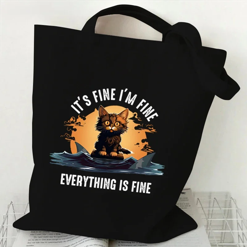 My Level of Sarcasm Print Canvas Handbag Women Funny Cat Satire Humor Tote Bag Fashion Harajuku Animal Student Shoulder Bag