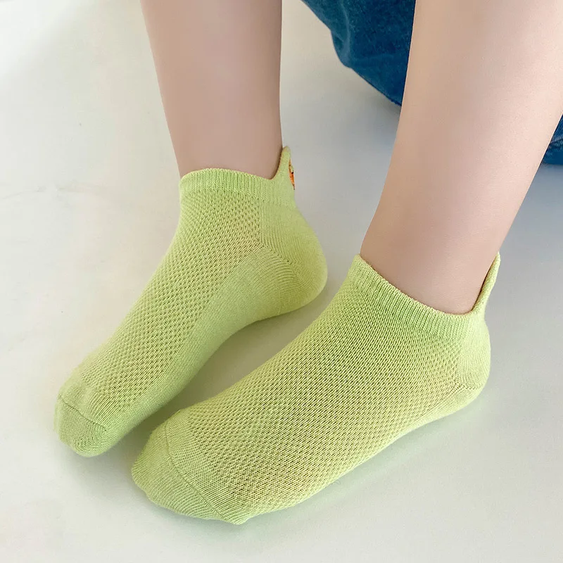 4 Pairs of Summer Children\'s Cartoon Embroidery Dinosaur Cotton Thin Mesh Breathable Cute Boys and Girls Baby Socks