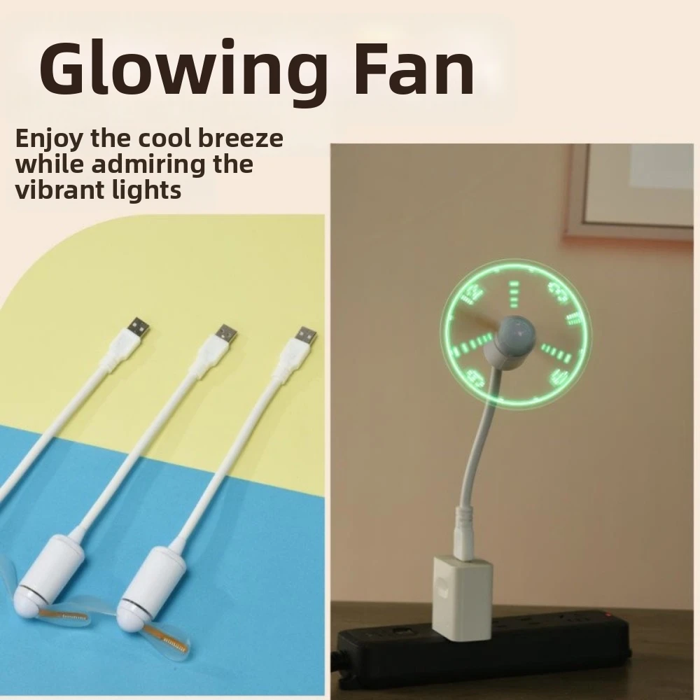 Compact Digital Display LED Clock Fan Flashing Text Creative Design USB Fan Stylish Mini Fan Outdoor Use
