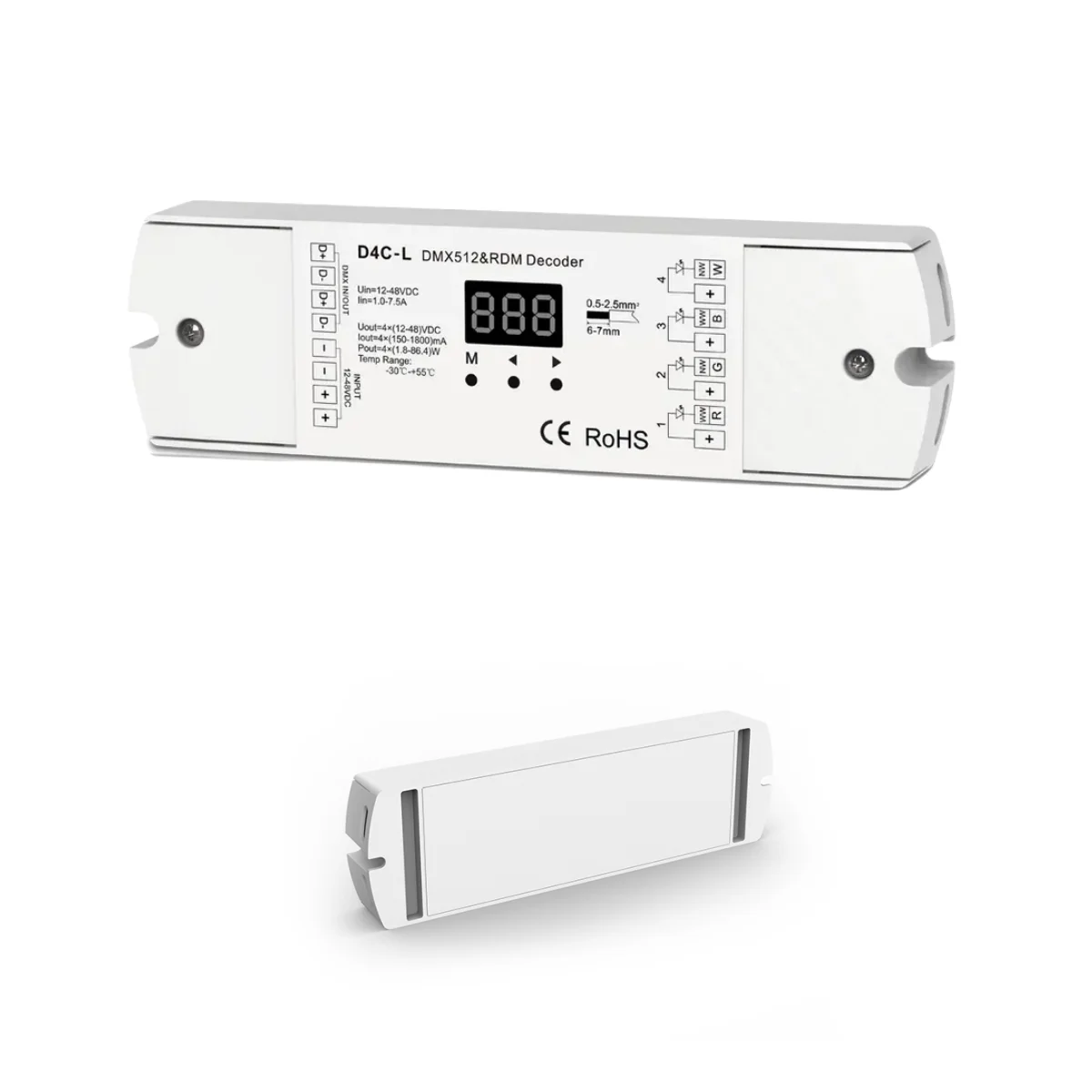 12-48VDC DMX512 RDM Decoder 150-500MA o 350-1200MA Controller LED D4C-L 4 canali PWM a corrente costante per RGB RGBW LED Light