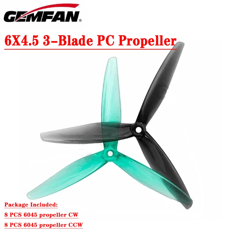 8Pairs Gemfan Hurricane 6045 6X4.5 3-Blade PC Propeller for FPV 6inch Freestyle Long Range Drones DIY Parts (8CW+8CCW)