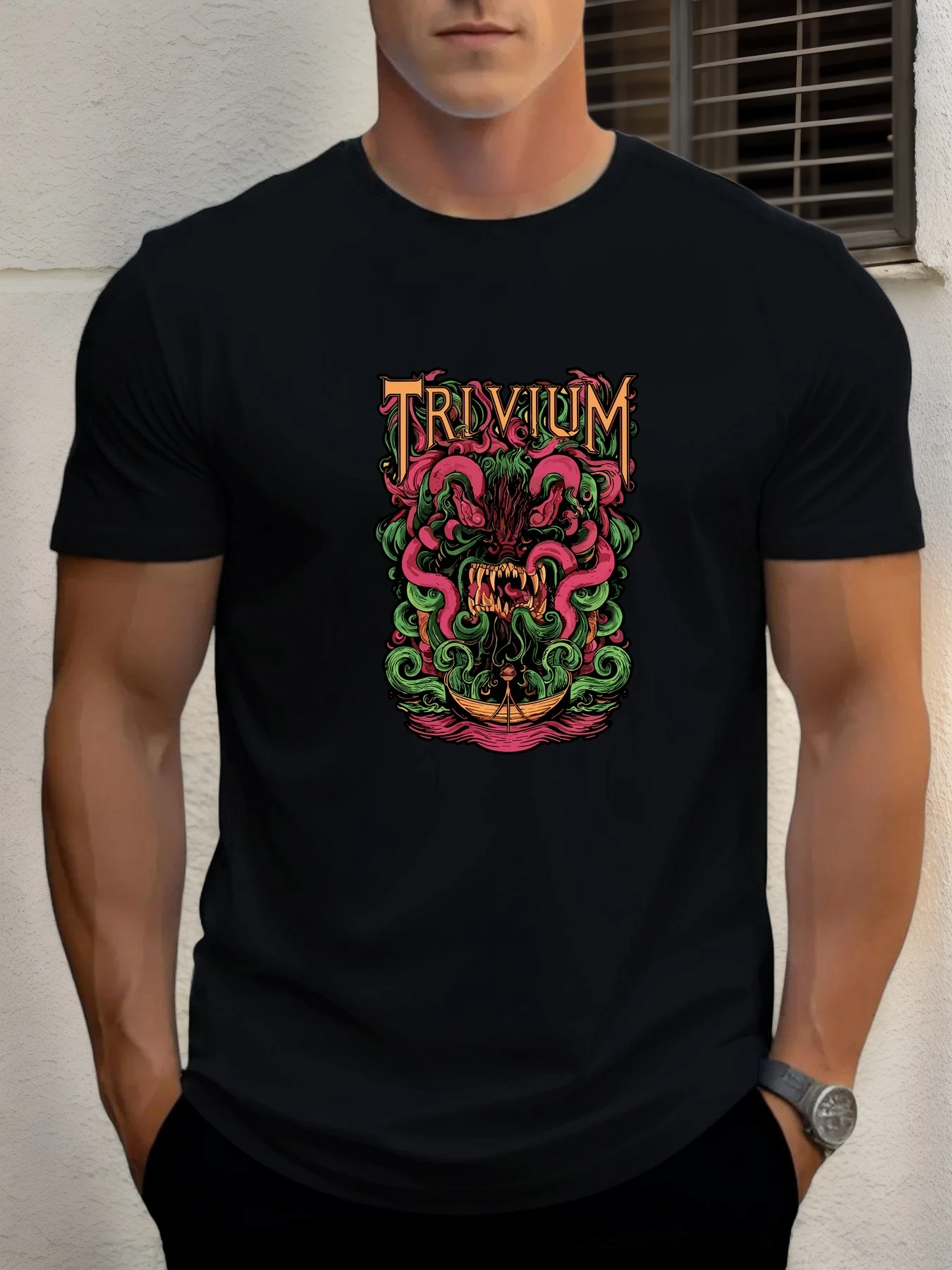 

T Shirts For Men TRIVIA Monster 100% Cotton Graphic Printing Summer Round Neck T-Shirt Casual Breathable Street Style Daily Top