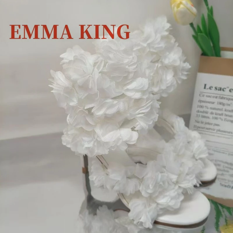 صنادل نسائية من التول Strappy صنادل صيفية عصرية بمقدمة مستديرة صنادل صيفية مزهّرة عند الكاحل أحذية ملهى ليلي 43 #3