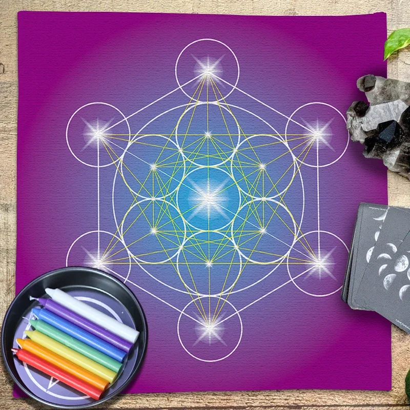 Velvet Tarot Tablecloth Pagan Altar Cloth Witchcraft Divination Astrology Oracle Card Pad Sacred Geometry Metatron Cube