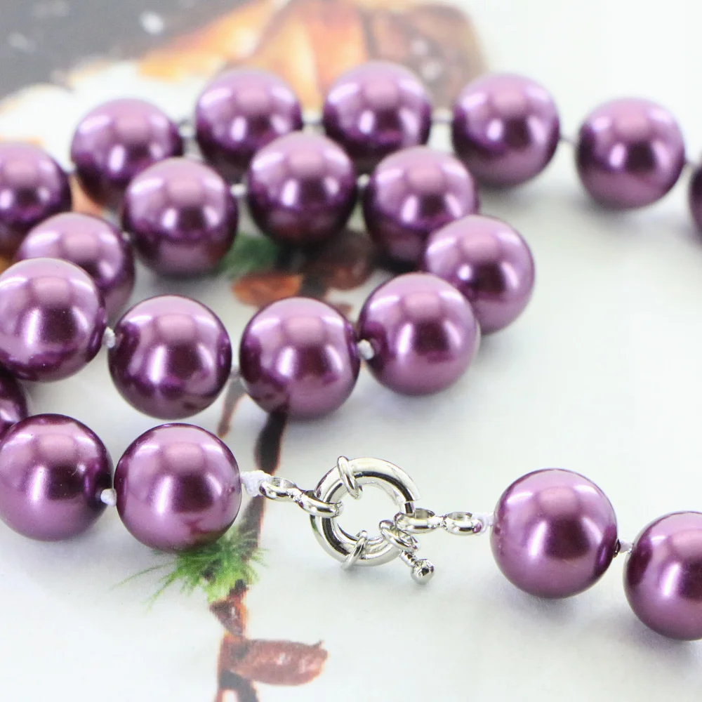 Accessories Christmas Gift 12mm Purple Round shell Pearl Beads Necklace Bracelet Earrings Sets Jewelry Making Design Women Girls