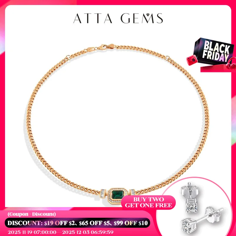 

ATTAGEMS Vintage Luxury Lab Zambian Emerald Necklace Women Men s925 Sterling Silver Punk Cuban Chain Party Fashion Jewelry Gifts