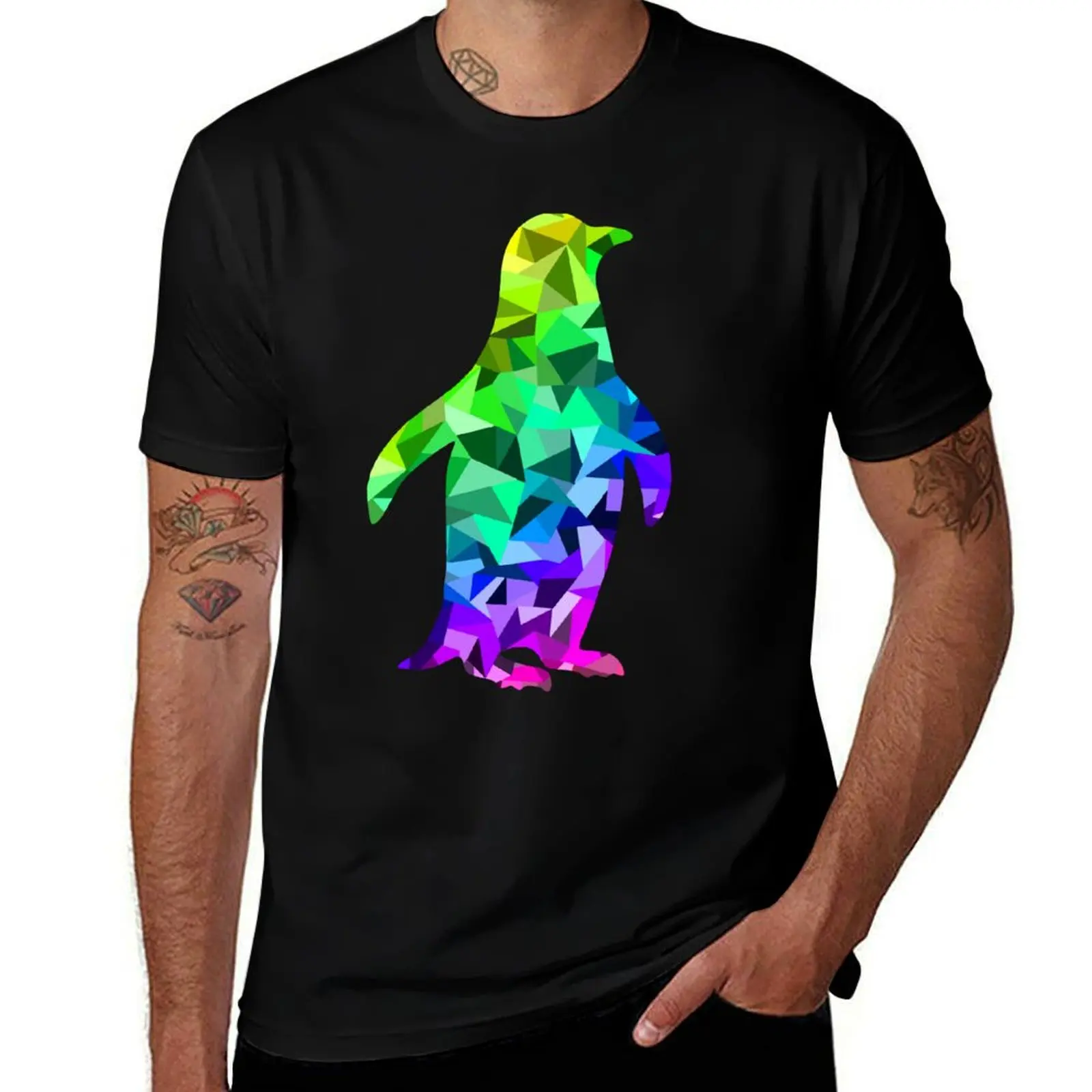 Rainbow Geometric Penguin T-Shirt man graphic t shirt T-Shirt