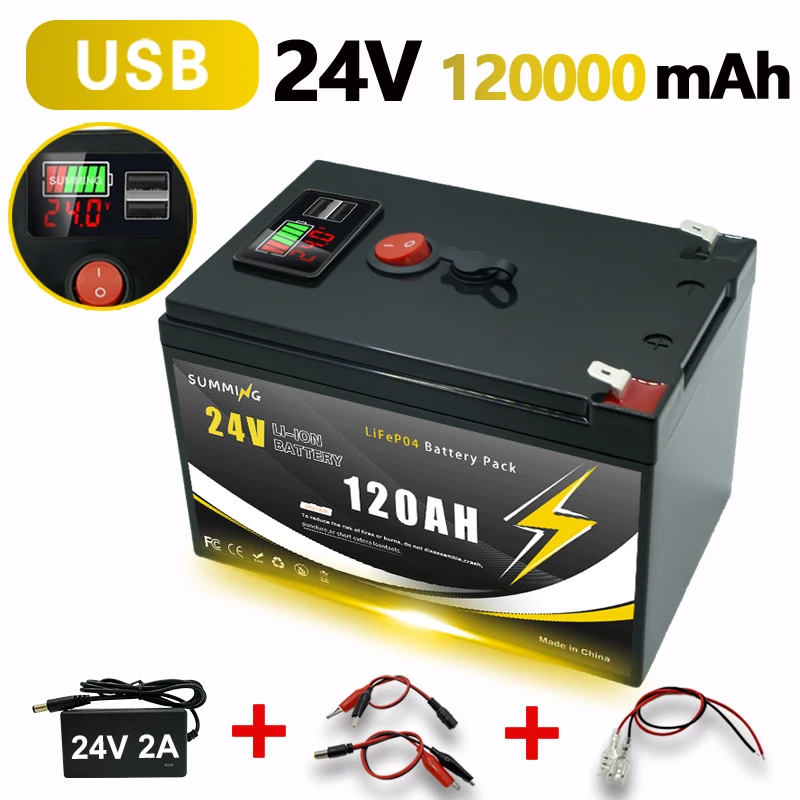 

24V 120Ah Lithium LiFePO4 Deep Cycle Battery for Off-Grid Applications, Solar,Fish Finder,Lighting, Power Wheels Built-in BMS