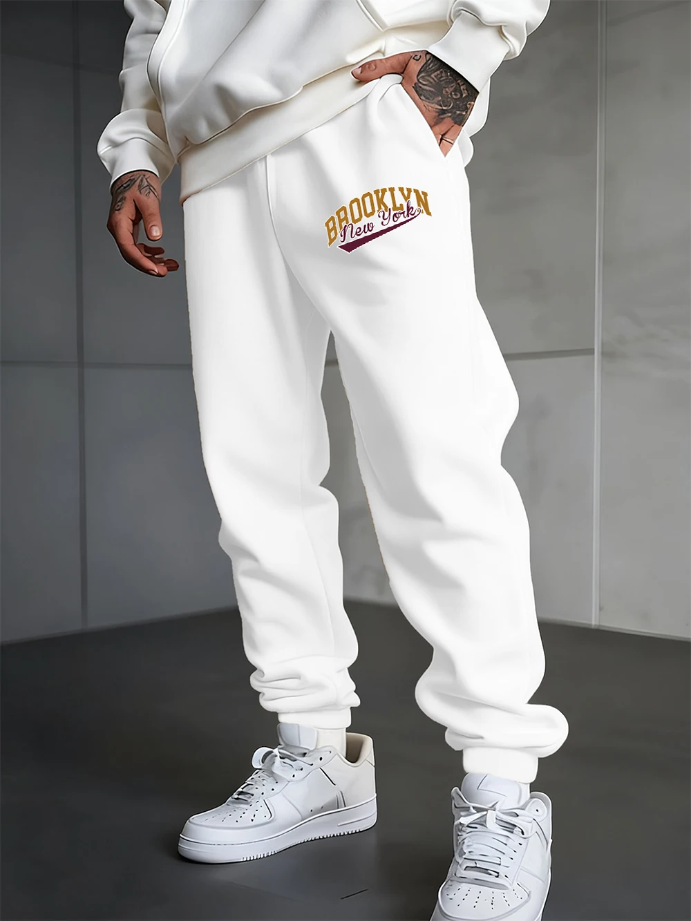 

Brooklyn New York Usa Спортивные штаны с буквенным принтом Мужские базовые брюки Флисовые свободные универсальные спортивные штаны Зимняя мужская уличная одежда