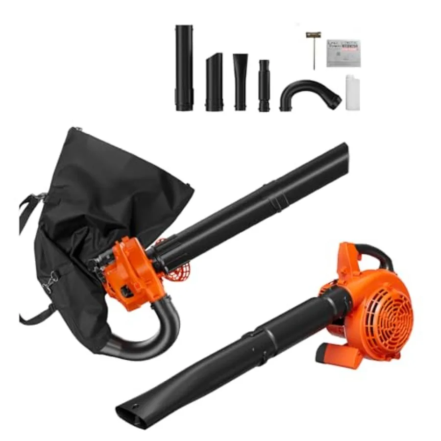 

Lawn care tool: gas-powered handheld leaf blower vacuum mulcher 25.4cc 2-cycle engine 180 MPH/432 CFM lightweight design black